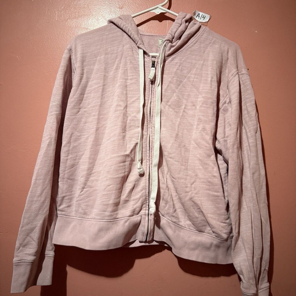 3/$15 J Crew Vintage Fleece Sweater M Medium Light Pink Full Zip Hooded Cotton